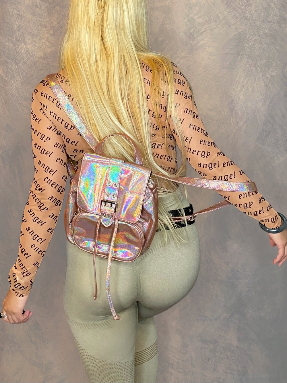 Y2K Metallic Baby Pink Holographic Mini Backpack Kawaii Grunge 90s Fairy Rave